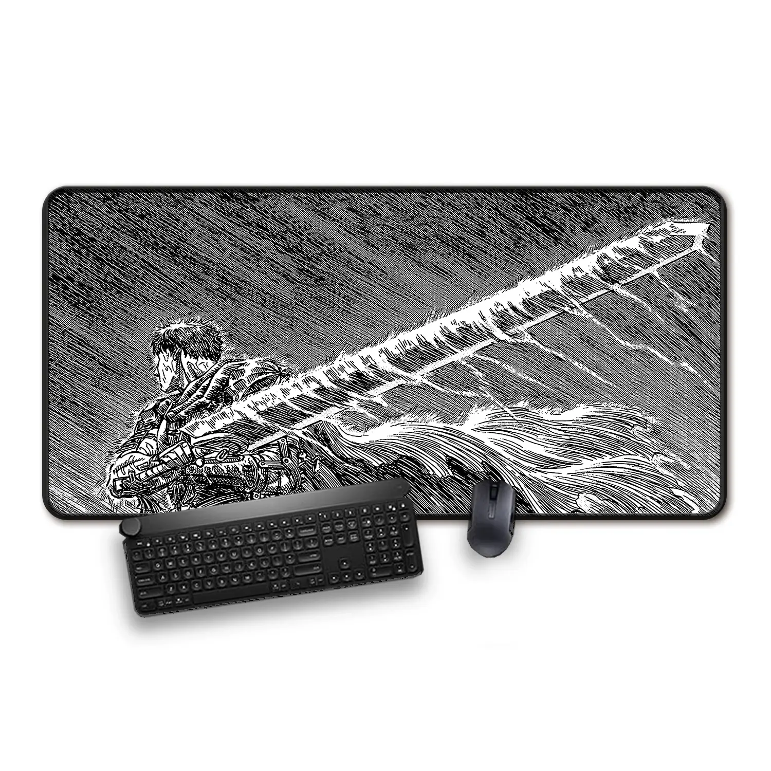 Extra Large Anime Warrior Mousepad - Manga Line Art Extra Large Size, Anti-Slip Rubber Base Nostalgic Anime Gaming Deskmat