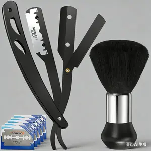 Professional Straight Edge Barber Razor w/ 100 CROWN Single Edge Razor Blades | Straight Razors for Men | Barbershop Accessories | Mens Shaving Knife & Shavette - Black