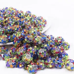 12mm Rainbow Confetti Rhinestone AB Bubblegum Beads - Choose Count