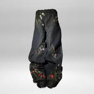 Y2K Blossom Baggy Jeans — Trendy Floral Embroidery, Streamlined Seams, Unisex Streetwear, Retro Harajuku Style, Oversized Fit