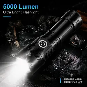 5000 Lumen High Output Hand Torch, Focusable Survival Heat Beam, USB-C Rapid Charge 21700 Lithium Cell, Heavy-Duty LED IPX4 Splash Resistant Lamp for Wilderness Prep, Campsite Trips, Blackout Emergency, Backpacking Treks