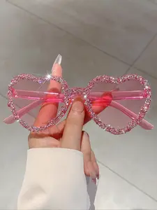 Women's Frameless Heart-Shaped Glasses with Rhinestone Decorations, Multi-Color Lenses Available, Fashionable Party Style Accessory, Party Event Props