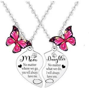 2PCs Mom Daughter Heart Matching Pendant Necklace Mother's Day Gifts for Mom Daughter Gifts for Mom Birthday Gifts for Daughter Gifts Butterfly Charm Gifts for Mother Daughter Necklace Set Jewelry Gifts for Mom Daughter Necklace