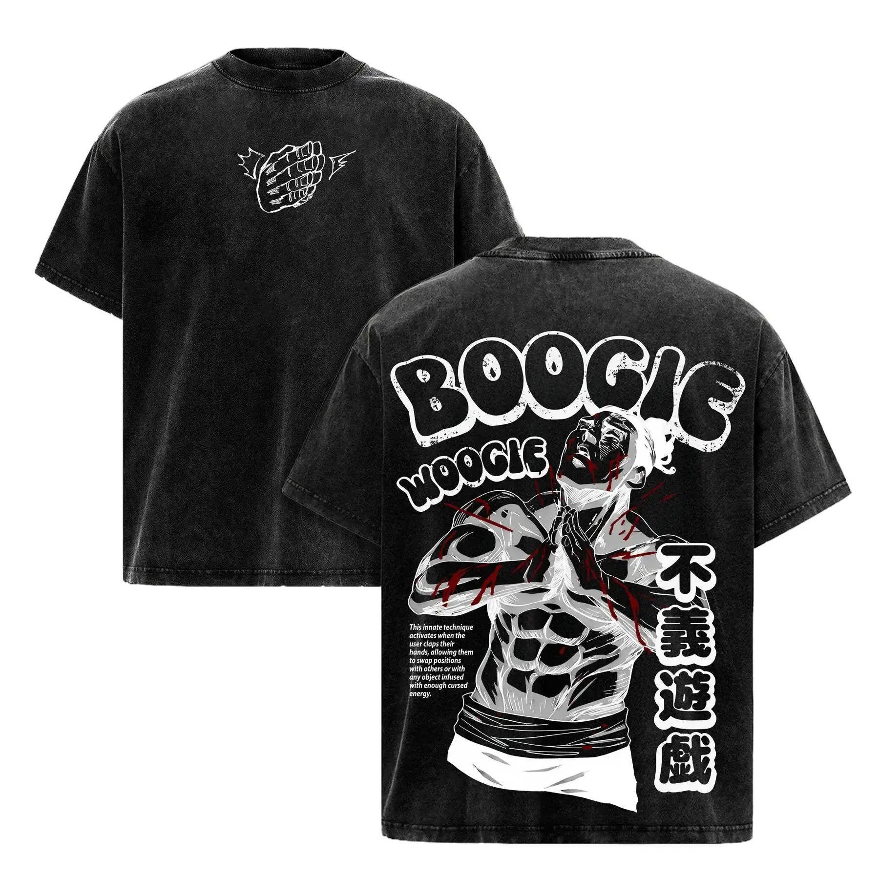 Menswear Aoi Todo Boogie Woogie Washed Tshirt - Jujutsu Kaisen Execution x Shibuya Incident Movie Edition, Vintage Oversized Heavy Cotton Anime Manga Top, Cursed Energy Battle Mode Graphic, Retro Unisex Streetwear Sorcerer Power Pose
