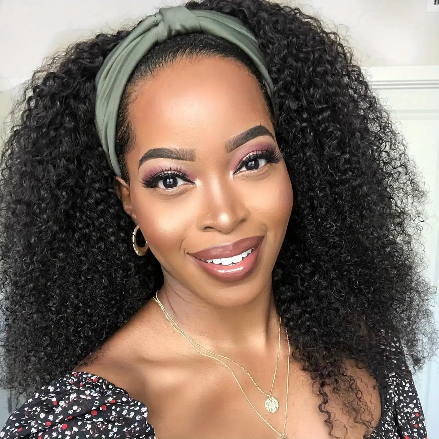 MYLOCKME Hair Headband Wig Human Hair Kinky Curly Wig 200% Density Remy Human Hair Wigs For Black Women Brazilian Ready To Wear Wig SpringStatement #SummerVibes#tiktokshopspringglowup