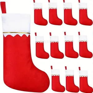 New12pcs Festive Red Felt Stockings with Santa Claus & Reindeer Design - 15" Christmas Decorative Socks for Holiday Celebrations, Festive Home Accents |         Rustic Style |         Felt Construction, Christmas Stockings