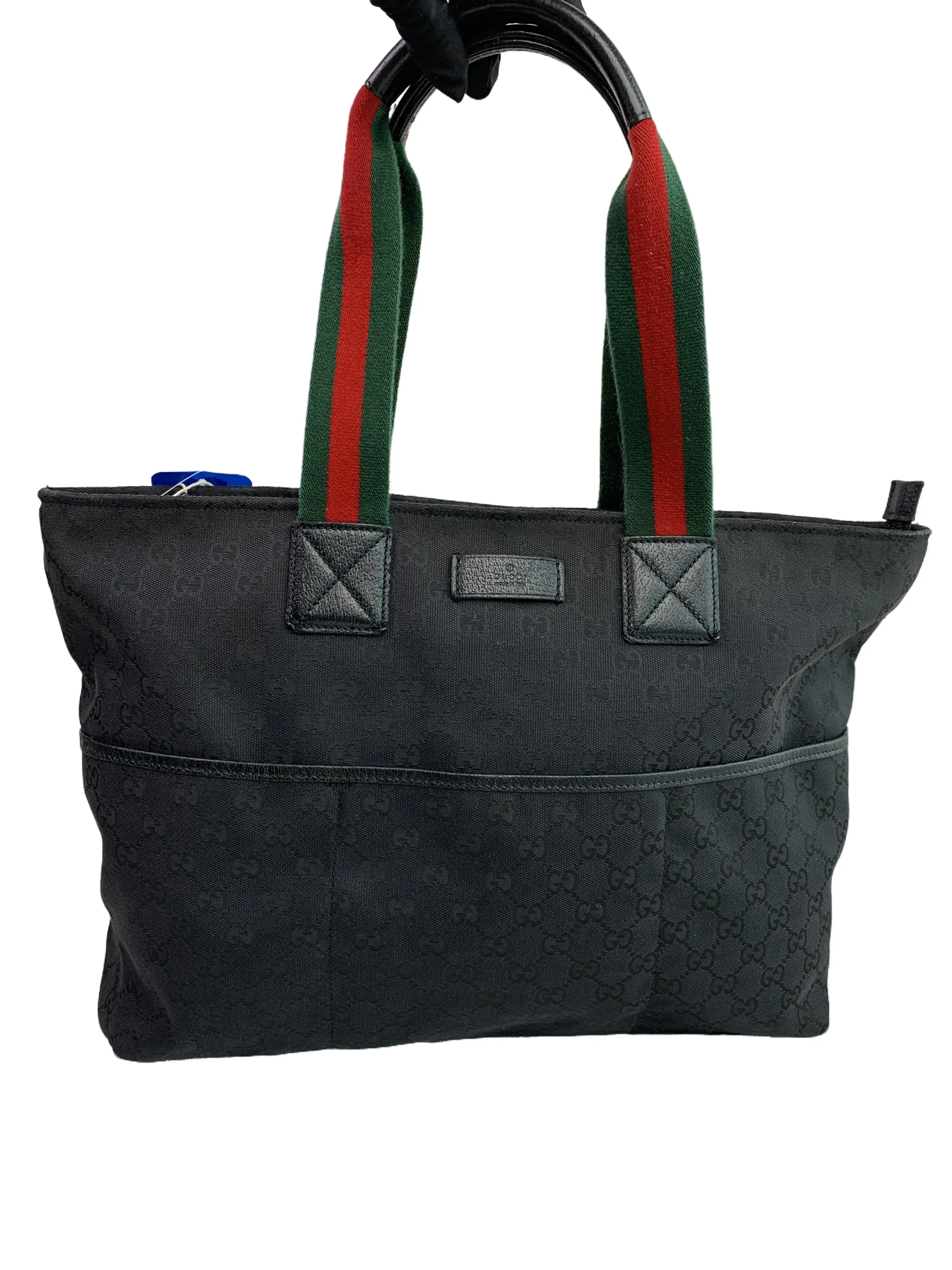 Pre-owned GUCCI Black GG Monogram Web Strap Handheld Tote Bag/WJ08621024/1024