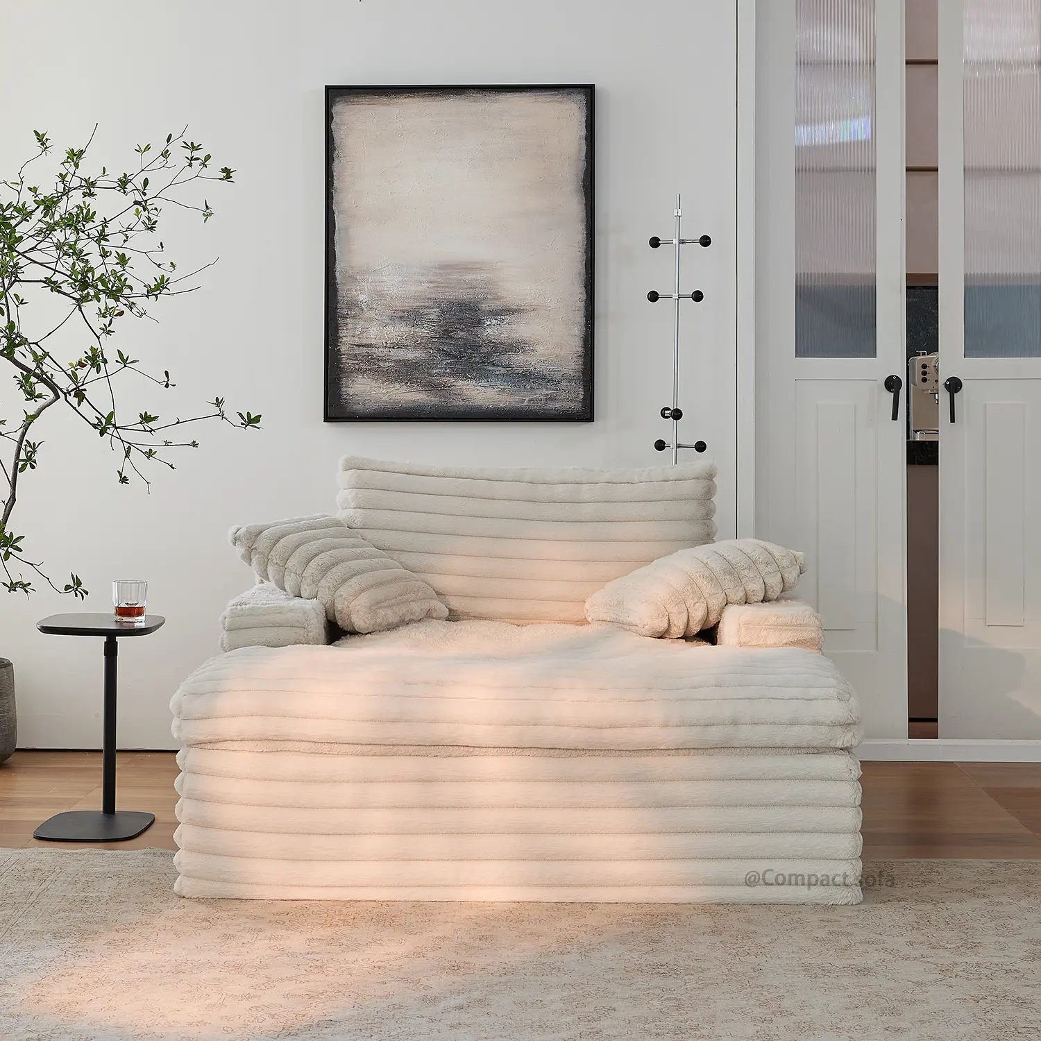 ComPact 49" Boneless Chaise Lounge, Upholstered Sofa Bed with Throw Pillows and Armrests, Indoor Sleeper Chair- Luxurious Plush Corduroy Chair Bed for Living Room - No Assembly Required