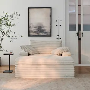 ComPact 49" Boneless Chaise Lounge, Upholstered Sofa Bed with Throw Pillows and Armrests, Indoor Sleeper Chair- Luxurious Plush Corduroy Chair Bed for Living Room - No Assembly Required