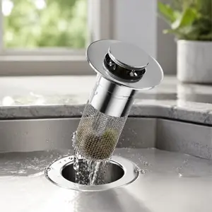 Premium Stainless Steel Kitchen Sink Drain Strainer, Metal Sink Strainer Shower Stopper Combo, Pop-Up Anti-Clog Anti-Odor Sink Stopper with Hair Filter for Home Bathroom Kitchen Use