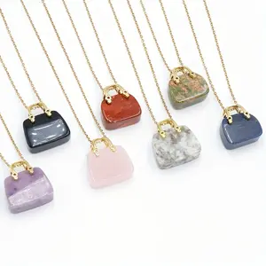 10Pcs Exquisite Mini Natural Stone Handbag Pendant Necklace, Suitable For Daily Wear Parties & Anniversaries, Perfect Festive Present