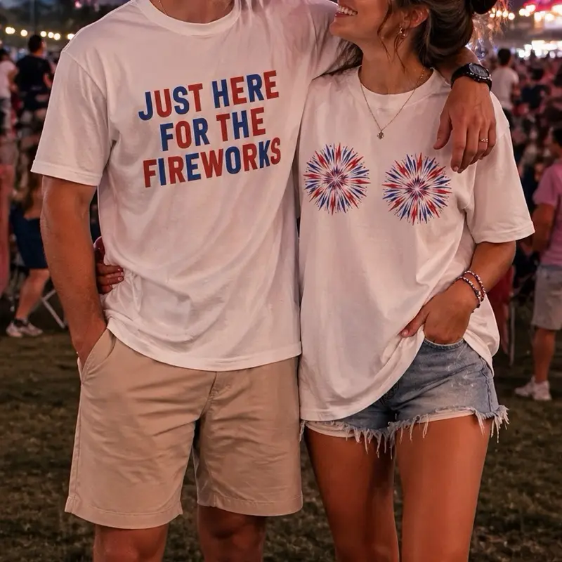 Gildan Softstyle® 64000 Firework Couples Shirts - 100% Cotton, Classic Fit, Crew Neck, DTF Printing, Ethically Made, Oeko-Tex Certified - Casual