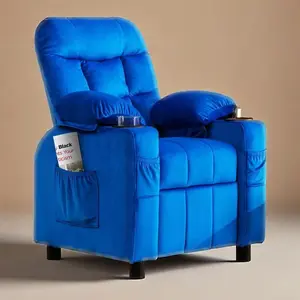 Kids Recliner Chair with Cup Holder & Footrest, Adjustable Velvet Lounge Chair with Side Pockets, Ergonomic Sofa for Toddlers, Boys & Girls Living Room