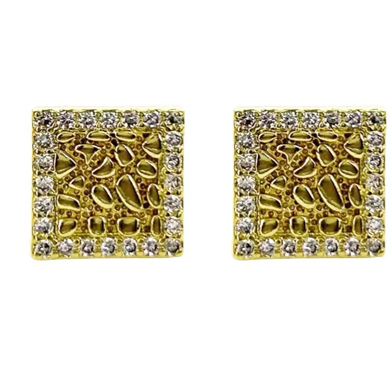14k gold plated Square Nugget Stud Earrings
