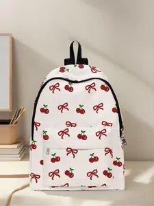 Cherry Pattern Backpack, Cute Backpack, Casual Versatile Zipper Backpack for Women & Girls, Fashionable Backpack for Daily Use