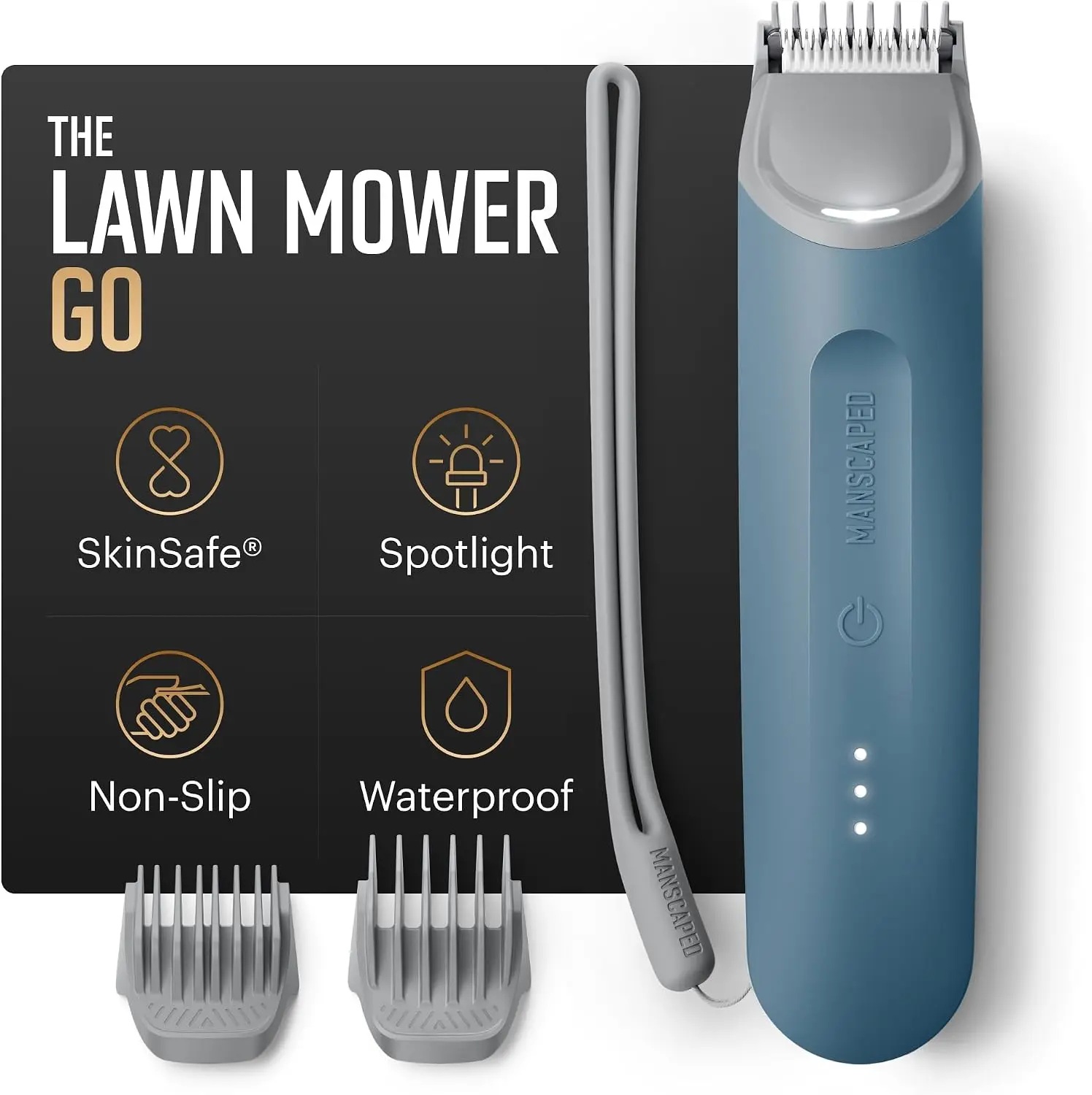 MANSCAPED The Lawn Mower Go Groin & Body Hair Trimmer | Waterproof shaver for men, bikini, SkinSafe blade, USB-C charging, textured grip, up to 60-min runtime, two comb attachments