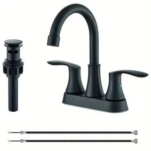 New 1pc Luxury Bathroom Sink Faucet - 4-inch Widespread 2-Handle Centerset Vanity Mixer Taps with Drain Assembly for Smooth Water Flow and Easy Installation
