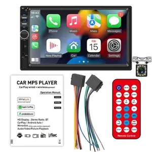 Car Stereo Radio 7" 2DIN with Mirror Link Carplay Bluetooth with 12LED Camera Support USB TF AUX MP5 Player High-Definition Touch Screen