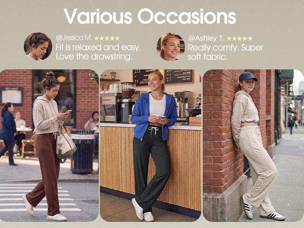 ODODOS Women's Straight Leg Pants Ultra Soft odSTRATUM Tech Relaxed Casual Pajama Lounge Pants with Pockets-29/31 Inseam