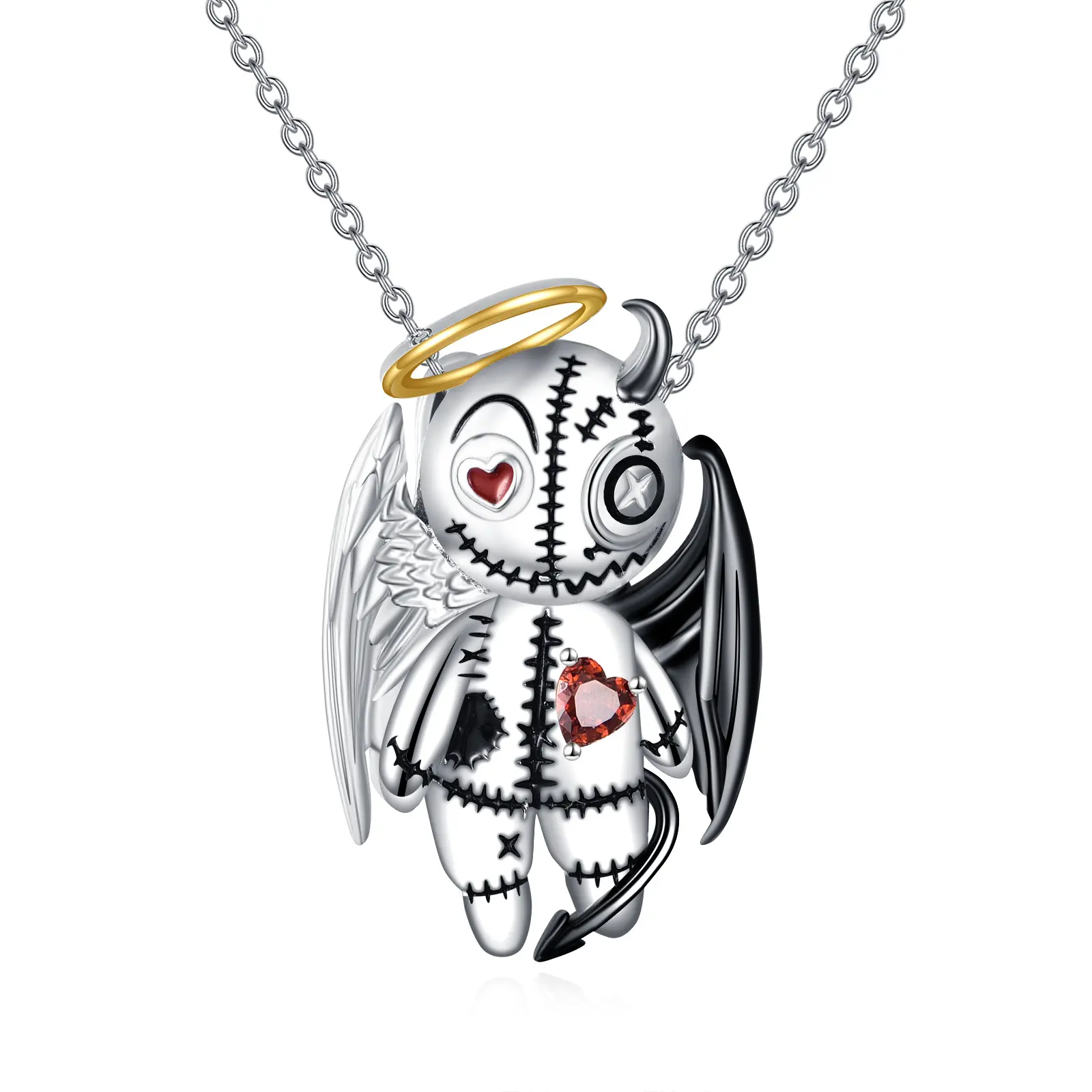 Voodoo Doll Necklace 925 Sterling Silver Angel Devil Pendant Gothic Jewelry Gifts for Women