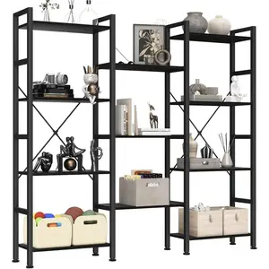 Wide Bookshelf with 11 Adjustable Shelves, 3-Column 4-Tier Convertible Display Unit, Industrial Bookcase for Living Room Home Office, Rustic Brown