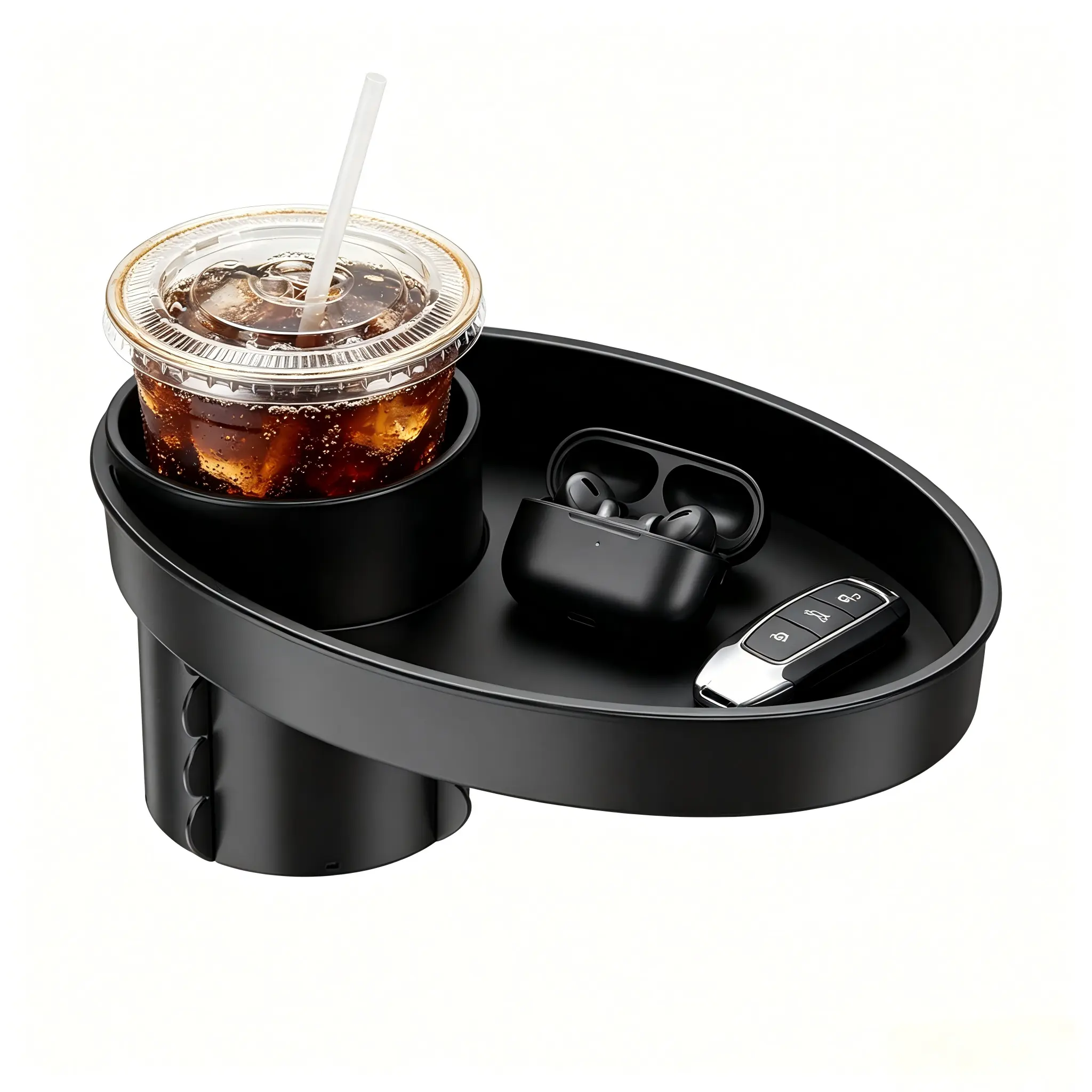 Toddler Backseat Travel Tray - Plastic, Attachable to Infant Seats, Portable, Secure Sturdy Design, Rotating Cup Holder, Spill-Proof Convenient Snack Tray for Road Trips, Car Interior Stowing & Tidying