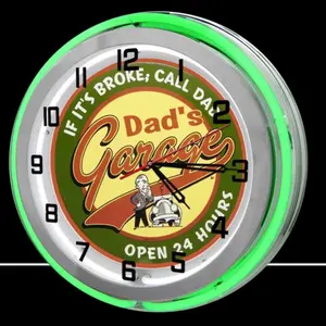 19” Dad’s Garage Green Neon Clock