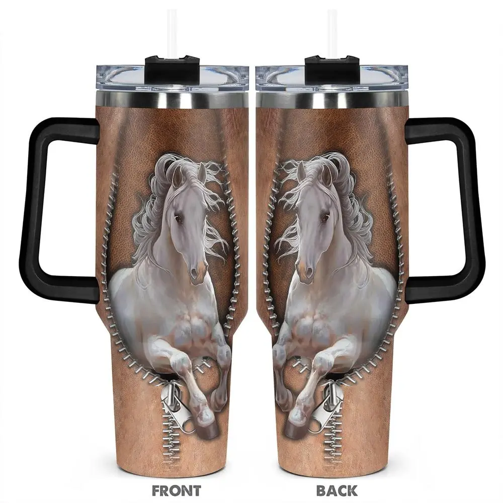 40oz Tumbler, 1pc Gift, Stainless Steel Cup, Insulated and Durable, white horse Funny Print, Perfect Gift for Horse Lovers and Equestrians, Great for Hot or Cold Beverages, Insulated Travel Drinkware