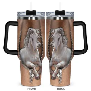 40oz Tumbler, 1pc Gift, Stainless Steel Cup, Insulated and Durable, white horse Funny Print, Perfect Gift for Horse Lovers and Equestrians, Great for Hot or Cold Beverages, Insulated Travel Drinkware