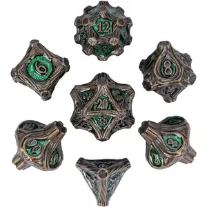7 Piece Metal DND Dice Metal Dice Set D&D with Leather Bag for Role Playing Game and Board Game