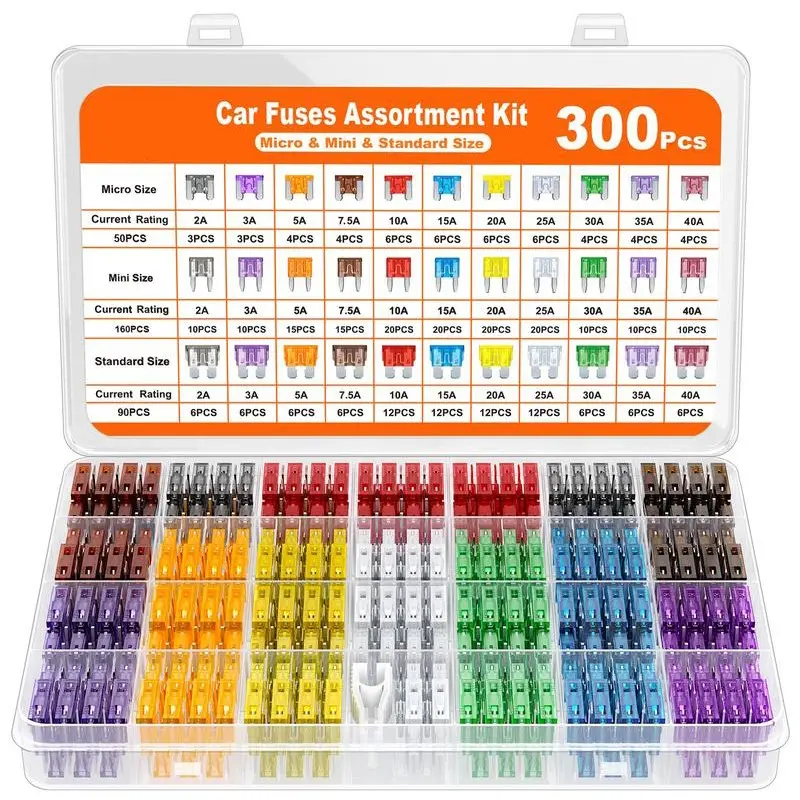 300 Piece Automotive Car Fuse Toolkit, 150 Mini Blade Fuses + 150 Standard Fuses + Puller, Replacement RV Camper Truck Essential, Convenient Storage (2a 3a 5a 7.5a 10a 15a 20a 30a 35a 40a)