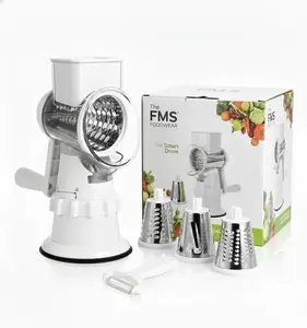 Rotary Cheese Grater Hand Crank - Mandoline Vegetable Slicer with 3 Stainless Steel Blades, Cheese Shredder for Fruit Vegetables Nuts - White