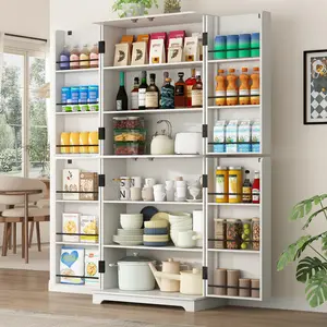 72” Tall Kitchen Storage Pantry, 31.5”W Modern Cabinet Wood Cupboard with Storage Shelves, Pantry Cabinet with 4 Doors for Kitchen, Dining Room, Living Room, White/Black