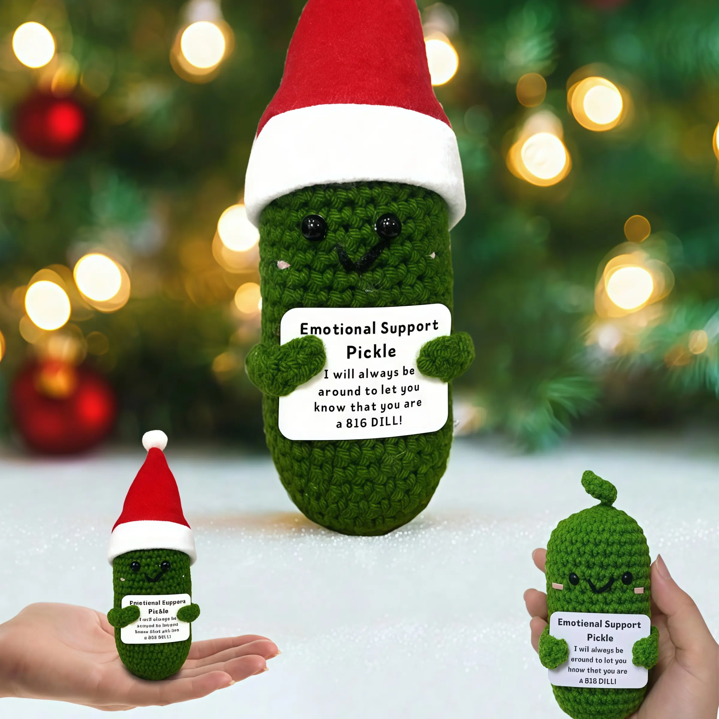 Cute Positive Energy Dolls, Soft Stuffed Figure, Handmade Emotional Pickle Gift Set, Creative Crochet Christmas Ornament, Perfect for Valentine's Day & Birthdays