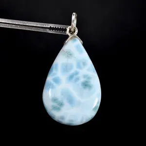 87ct 1.8in Larimar Crystal Pendant for Necklace, Double Sided Sterling Silver, Dominican Republic j21