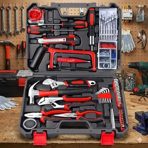 Professional Portable Tool Set for Home Emergency Repair: High-Carbon Steel Screwdrivers, Pliers, Wrench, Tape Measure. Heavy-Duty Plastic Toolbox, Ideal for DIY, Garage, Yard, Office. Perfect Christmas Gift & Practical Toolkit.