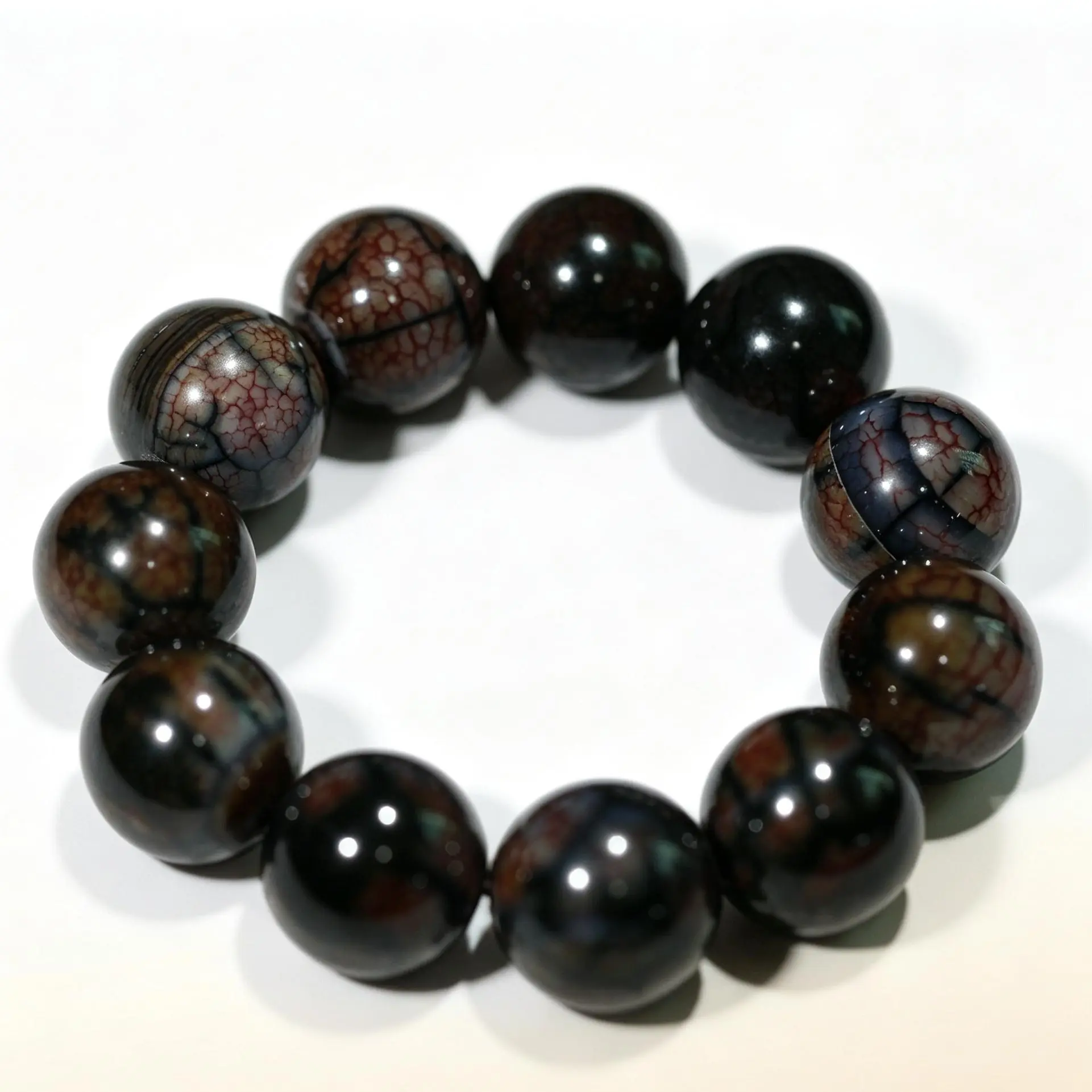 【YJJ JEWELRY】Dragon Vein Agate Natural Gemstone Semi Precious Healing Crystals Handmade Stretchy Round Beads Bracelet
