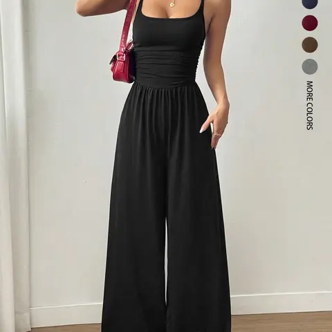Women's Summer Casual Sexy Chic Solid Color Halter Neck Jumpsuit, High Waisted Jumpsuits, Sleeveless Slim-Fitting High Waist Pants, Elegant Youthful Style Versatility Womenswear Elegance