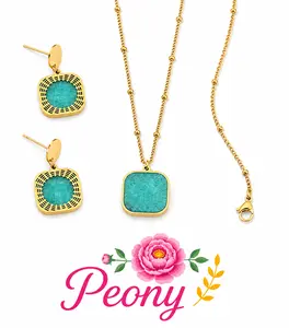 N123- 316L Stainless Steel Necklace with natural Stone TURQUOISE!