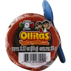 MI DULCE MEXICO Ollitas Tamarindo Flavored Candy with Chili and Baby Spoon 6 Count 1LB 3.04 Oz net weight /3.17 oz each Tamarindo Con Chile
