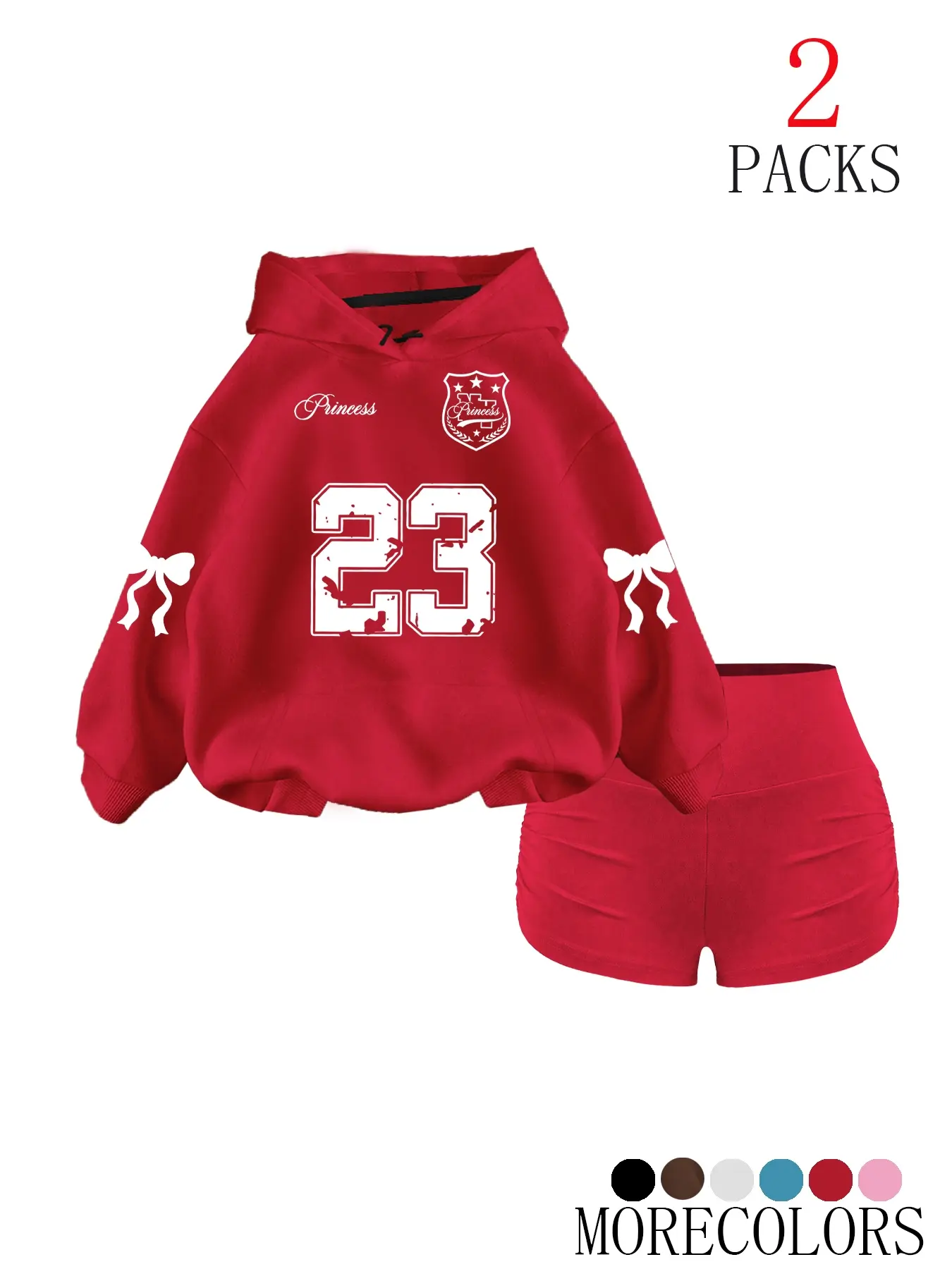Women's Fall Winter Hooded Knit Fabric Long Sleeve Sweatshirt Set, Womenswear, Casual Loose-Fit Adjustable Drawstring Pullover with Butterfly Knot Print, Pocket Design, 2 Piece