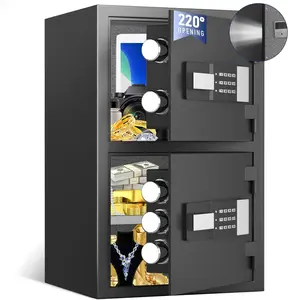 Kavey Double Door Home Safe, 5.5 Cub 220° Wide Opening Safe Box with Backlit Digital Keypad, Adjustable Shelf, Security Safe with Dual Alarm, LED Lights for Jewelry Money Document, Home Office