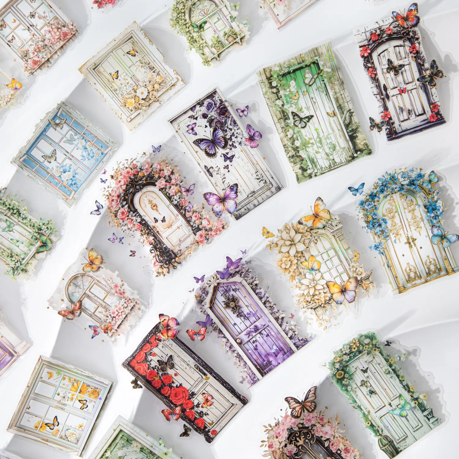 10 Sheets/bag Pet Material Decorative Stickers, Butterfly Window Series, Door & Window Theme Scrapbooking Stationery Bottle Decoration, Self Adhesive Stickers