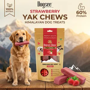 Dogsee Strawberry Flavor Himalayan Yak Cheese Dental Chews for Dogs (Medium - 2 Chews) 60% Protein, Healthy Skin & Coat No Grain, No Gluten Odorless Dog Treats