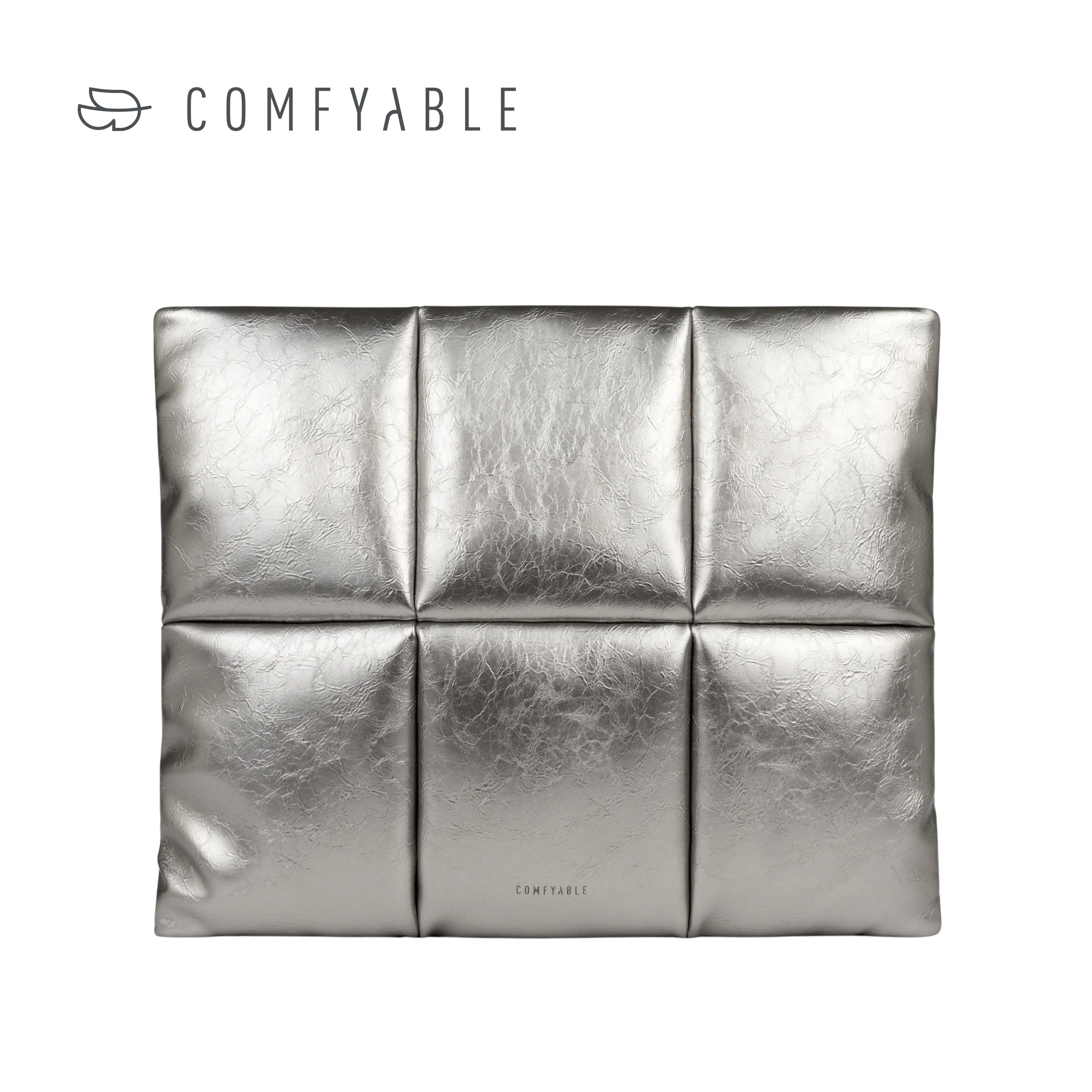 COMFYABLE Puffy Laptop Sleeve 13-16" MacBook Pro Magnetic Closure for Students & Daily Commuting, Waterproof Silver PU Leather Pillow Design Carrying Case with Inner Pocket, Soft Fleece Lined for Air/Pro/Neo Protection