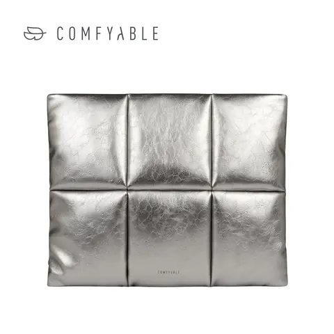 COMFYABLE Puffy Laptop Sleeve 13-16" MacBook Pro Magnetic Closure for Students & Daily Commuting, Waterproof Silver PU Leather Pillow Design Carrying Case with Inner Pocket, Soft Fleece Lined for Air/Pro/Neo Protection