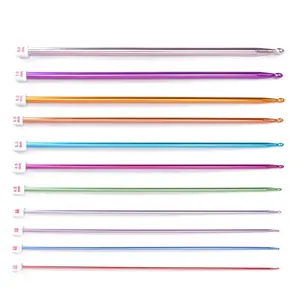 11pcs/ Set 27cm Long Crochet Hooks Set, Tunisian Crochet Hooks, Colored Aluminum Hooks, DIY Knitting Tools, Ideal for Beginners and Enthusiasts