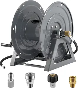 M MINGLE Pressure Washer Hose Reel 300ft, Heavy Duty Hose Reel, Manual Crank Power Washer Hose Reel with Swivel Arm, Wall/Floor/Truck Mounted, 4000 PSI fathersdaygift
