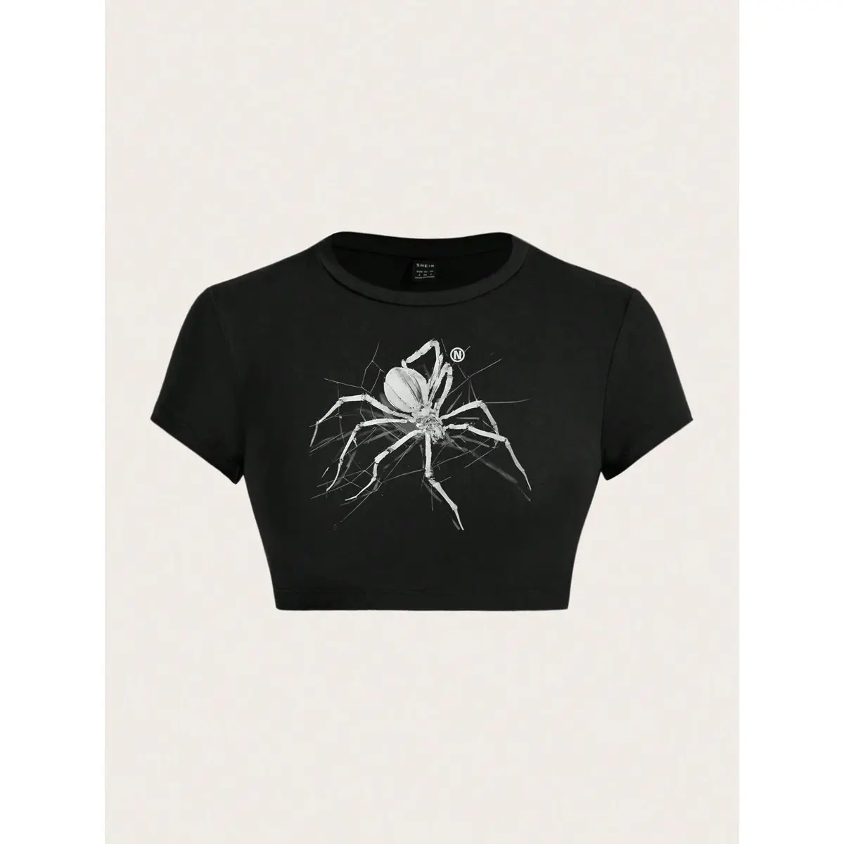 Women's Black Crop Graphic Tee With Spider Print, Short Sleeve Summer Top For Going Out And Casual Daily Wear