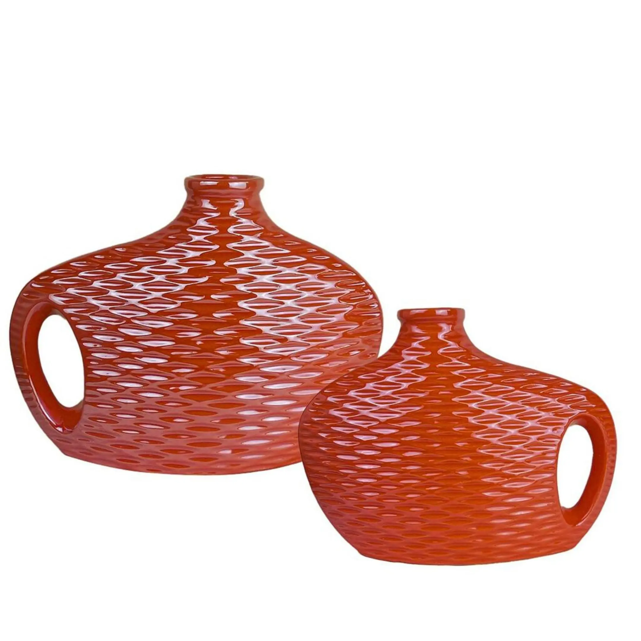 Textured Orange Ceramic Vase Duo
